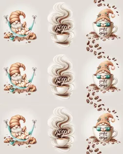 Полотно вафельное 150 см набивное арт 149    рис 29456/1  "Кофейные гномики" арт. ПВ150-407-1-1844.149