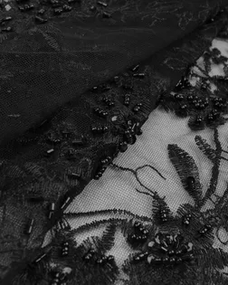 Купить Кружевные ткани черного цвета Вышивка на сетке "Стеклярус" арт. КПГН-67-1-20203.001 оптом в Череповце