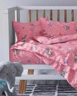 Бязь арт. 262/7 С набивная  шир.150 пл.120+-6  рис. 085 Зайки серые  вид  7/4 бело-розовый арт. ХВ-1704-1-Б00432.191