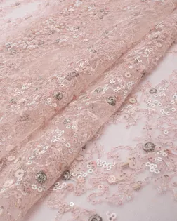 Купить Ткань сетка розового цвета из Китая Вышивка на сетке Пайетка арт. ПАЙ-22-1-20747.001 оптом в Череповце