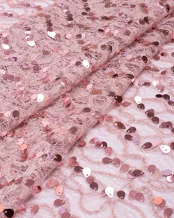 Купить Ткань пайетка розового цвета из Китая Кружевное полотно с пайеткой арт. ПАЙ-19-4-20736.004 оптом в Череповце