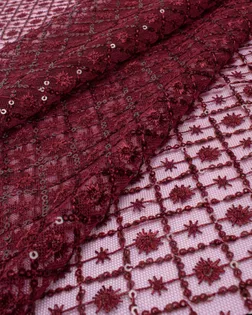 Купить Ткани для одежды бордового цвета Вышивка на сетке с пайеткой Ромб арт. ПАЙ-23-4-20735.004 оптом