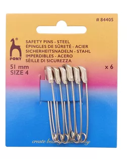84405 Булавки английские 51мм, сталь, 6шт PONY арт. АРС-13675-1-АРС0001209055