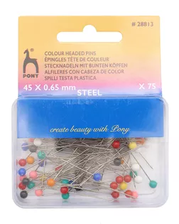 28813 Булавки с цветной головкой 0,65мм/45мм, сталь, 75шт PONY арт. АРС-13692-1-АРС0001209083