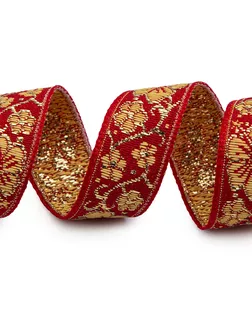 С1856Г17 Лента жаккардовая с метанитом рис. 9579 'Яблоневый цвет' 18мм*25м (1 красный/желтый/золото) арт. АРС-47104-1-АРС0001215533