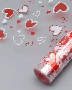 Пленка прозрачная двухцветная Сердечки 2 бело-красные 70см*200гр/7,7 метра +/- 5% арт. АРС-59883-1-АРС0001295671