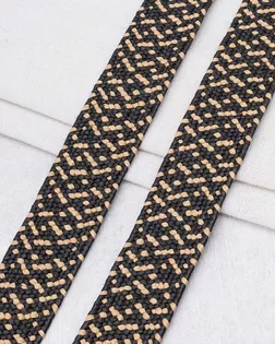 3Al294 Стропа ременная с принтом эластичная (100% полипропиленовое волокно) 40мм*45,72м (ZH882 бежевый/чёрный) арт. АРС-65312-1-АРС0001310327