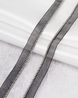 3Al289 Кант декоративный на сетке с металлическими бусинами, цвет черный/серебро 10мм*41,14м арт. АРС-65250-1-АРС0001310802