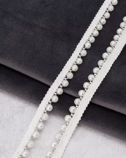 3Al293 Кант декоративный с бусинами 'жемчуг' и бисером, цвет белый 14мм*9,14м арт. АРС-65251-1-АРС0001310803