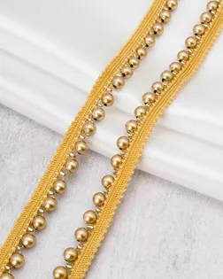 3Al295 Кант декоративный с бусинами 'жемчуг' и бисером, цвет золото 14мм*9,14м арт. АРС-65254-1-АРС0001310806