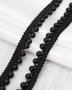 3Al296 Кант декоративный с бусинами 'жемчуг' и бисером, цвет черный 14мм*9,14м арт. АРС-65255-1-АРС0001310807