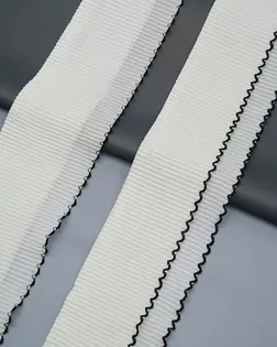 3Al163 Кружево плиссированное (складка плиссе) двухслойное 8см*22,86м, цв. молочный с черным краем арт. АРС-65512-1-АРС0001311509