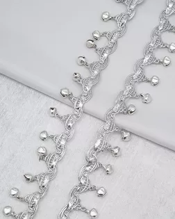 3Al208 Тесьма металлизированная с бубенчиками 2,5см*9,14м (серебро) арт. АРС-65578-1-АРС0001311653