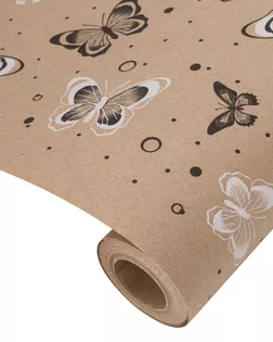 Крафт бумага Бабочки черный/белый на коричневом фоне 720мм/60гр/10м +/- 5% арт. АРС-64145-1-АРС0001311879