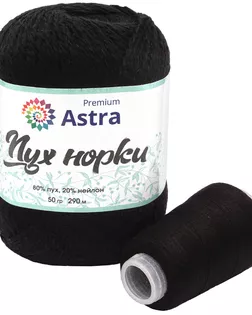 Пряжа Astra Premium 'Пух норки' (Mink) 50гр 290м (80% пух, 20% нейлон) (+нить 20гр) 5мот+5нитей/упак (011 черный) арт. АРС-65854-1-АРС0001314350