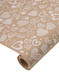 Крафт бумага Сердечное ассорти белый на коричневом фоне, 720мм/60гр/10м +/- 5% арт. АРС-65609-1-АРС0001314927