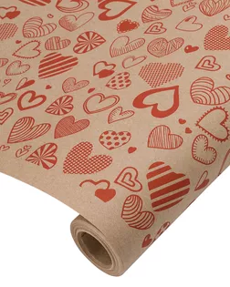 Крафт бумага Сердечное ассорти красный на коричневом фоне, 720мм/60гр/10м +/- 5% арт. АРС-65610-1-АРС0001314928
