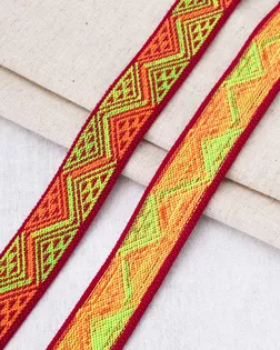 16С3893 Лента эластичная жаккардовая 25мм*20м (ПЭ 73% Латекс 27%) (2713 малиново-желтая-оранж) арт. АРС-65615-1-АРС0001314982