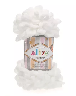 Пряжа Alize 'Puffy' 100г 9м (100% микрополиэстер) (55 белый) арт. АРС-46350-1-АРС0001146412