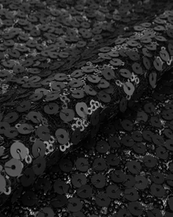 Купить Пайеточная ткань для одежды черного цвета Пайетка (матовая)  на сетке, 450г/м.п. арт. ПАЙ-127-5-24401.005 оптом в Череповце