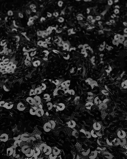 Купить Пайеточная ткань для одежды черного цвета Пайетка на сетке, 415г/м.п. арт. ПАЙ-126-7-24399.007 оптом в Череповце