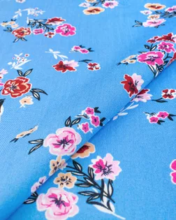 Купить Ткань для намаза оттенок темно-голубой Штапель принт цветы арт. ПШТ-766-4-21568.059 оптом в Алматы