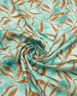 Блузочно-плательная ткань с рисунком "лианы листьев", цвет бирюзово-коричневый арт. ГТ-8480-1-ГТ-28-10370-11-21-1