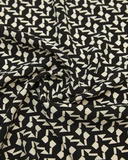 Плательная ткань черного цвета с геометрическим принтом кремового цвета арт. ГТ-8597-1-ГТ-28-10516-14-38-1