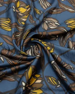 Блузочно-плательный шелк твил с рисунком "Цветы" на синем фоне и бордюром с одной стороны арт. ГТ-8370-1-ГТ-39-10213-10-21-1