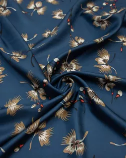 Купить Европейские ткани Блузочно-плательный шелк твил с рисунком "Веточки вербы" на синем фоне арт. ГТ-8371-1-ГТ-39-10218-11-21-1 оптом