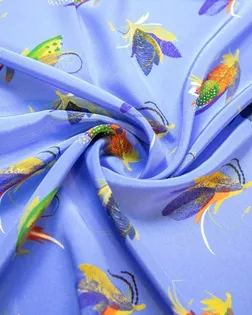 Купить Шелк креповый с рисунком "Пёрышки" на голубом фоне арт. ГТ-7402-1-ГТ-39-9075-2-21-1 оптом в Казахстане