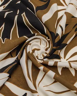 Штапель с  рисунком "Пальмовые листья" в коричнево-черном цвете арт. ГТ-8753-1-ГТ-43-10632-11-21-1