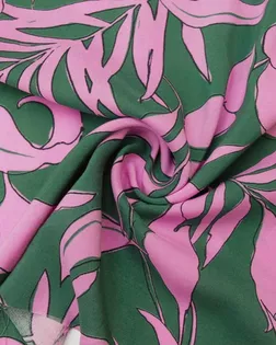 Штапель с  рисунком "Розовые листья"  на зеленом фоне арт. ГТ-8756-1-ГТ-43-10645-11-21-1