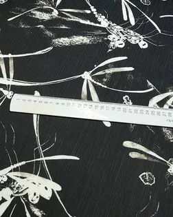Блузочная ткань с принтом "стрекозы", черно-белый цвет арт. ГТ-5265-1-ГТ-5-6957-13-37-1