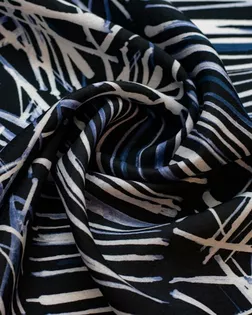Купить Европейские ткани Блузочно-плательная ткань с абстрактным рисунком, бело-синий цвет на черном фоне арт. ГТ-6449-1-ГТ-5-8210-2-21-1 оптом