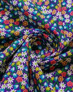 Купить Европейские ткани Рубашечно-плательный хлопок с рисунком "Ромашки и тюльпаны" на синем фоне арт. ГТ-6481-1-ГТ-38-8251-10-21-1 оптом