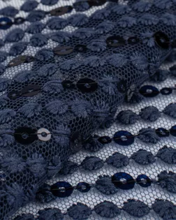 Купить Ткань сетка цвета темно-синий из Китая Вышивка на сетке с пайеткой арт. ПАЙ-67-2-21742.002 оптом в Набережных Челнах