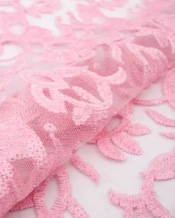 Купить Ткань пайетка розового цвета из Китая Кружевное полотно с пайеткой арт. ПАЙ-105-5-22174.009 оптом в Череповце