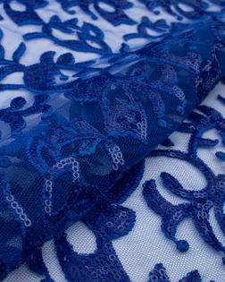 Купить Ткань сетка синего цвета из Китая Кружевное полотно с пайеткой арт. ПАЙ-105-3-22174.007 оптом в Караганде