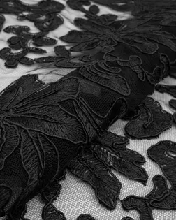 Купить Гипюр для одежды черного цвета Вышивка на сетке арт. КПГС-79-11-22175.022 оптом в Череповце