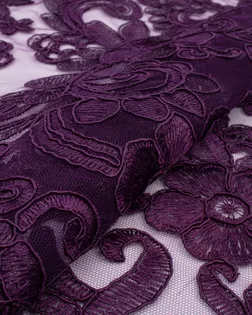 Купить Ткань кружево фиолетового цвета из Китая Гипюр-сутаж арт. КПГС-80-2-22175.002 оптом в Набережных Челнах
