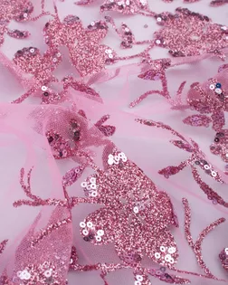 Купить Ткань кружево розового цвета из Китая Пайетка на сетке с блестящим напылением арт. ПАЙ-58-1-21259.010 оптом в Череповце