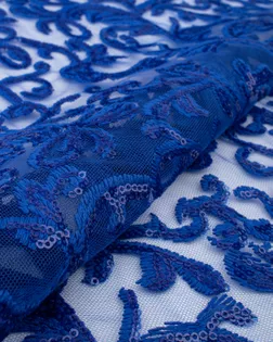 Купить Ткань сетка синего цвета из Китая Кружевное полотно с пайеткой арт. ПАЙ-104-2-22174.002 оптом в Караганде