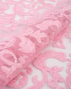 Купить Ткань пайетка розового цвета из Китая Кружевное полотно с пайеткой арт. ПАЙ-104-4-22174.004 оптом в Череповце