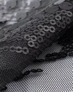 Купить Пайеточная ткань для одежды черного цвета Пайетка на сетке 0.8-0.3 см арт. ПАЙ-112-7-22311.010 оптом в Череповце