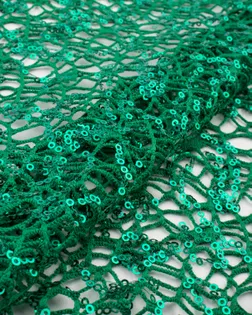 Купить Ткань Пайетка зеленого цвета из полиэстера Кружевное полотно с пайеткой арт. ПАЙ-80-9-21963.009 оптом в Караганде