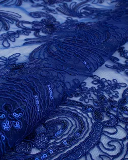 Купить Ткань сетка синего цвета из Китая Вышивка с пайеткой и люрексом арт. ПАЙ-75-2-21821.014 оптом в Караганде