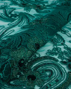 Купить Ткань Пайетка зеленого цвета из полиэстера Вышивка с пайеткой и люрексом арт. ПАЙ-75-3-21821.015 оптом в Караганде