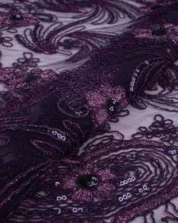 Купить Ткань кружево фиолетового цвета из Китая Вышивка с пайеткой и люрексом арт. ПАЙ-75-4-21821.016 оптом в Набережных Челнах