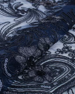 Купить Ткань сетка синего цвета из Китая Вышивка с пайеткой и люрексом арт. ПАЙ-75-6-21821.018 оптом в Караганде